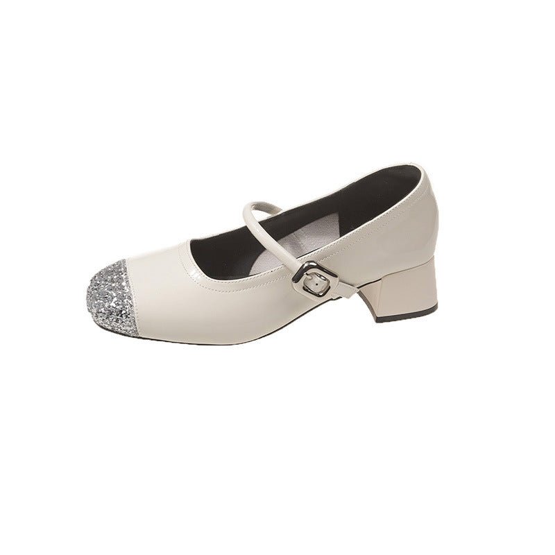 Dame Metallic Strass Kappe Mary Jane Sko Stilla