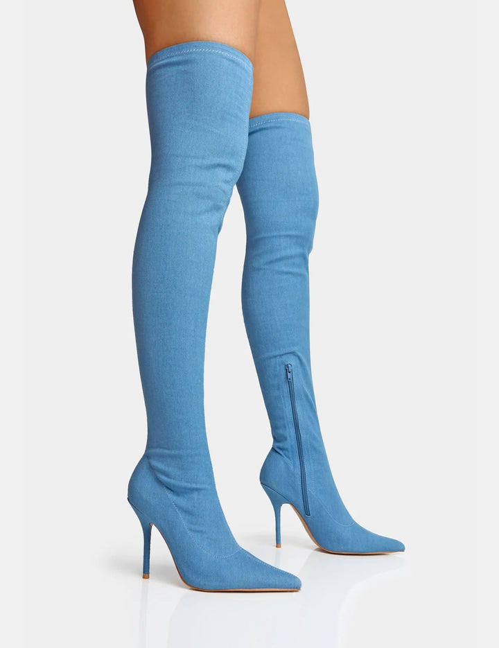 Femme Over-the-Knee Denim Stiletto Støvler Stilla 1749727244