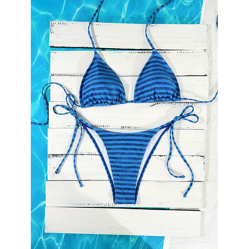 Dame trekant-bikini med legende bindebånd og elegant prikmønster Skovae