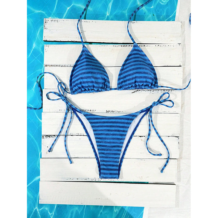 Dame trekant-bikini med legende bindebånd og elegant prikmønster Skovae