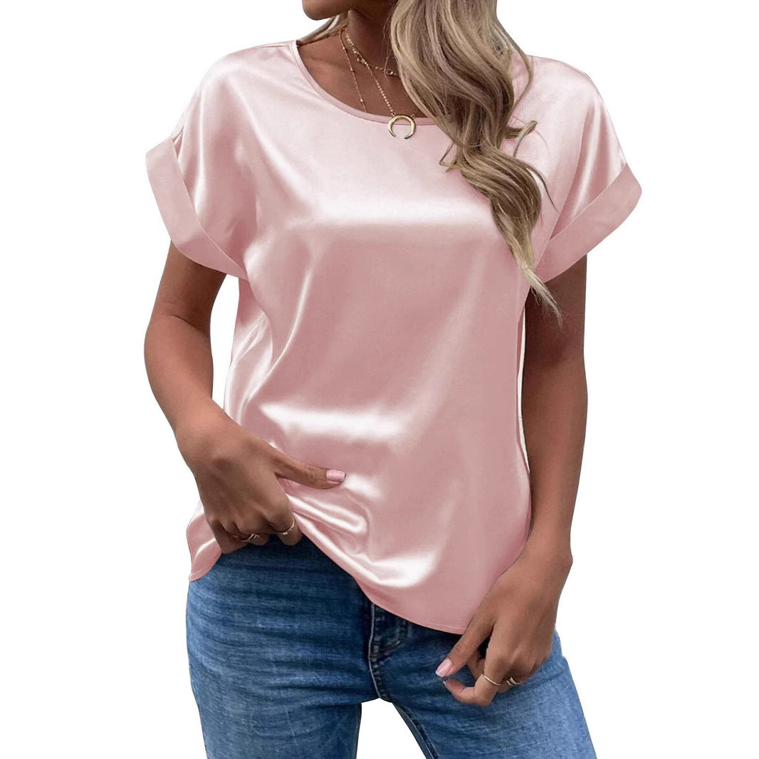 Dame satin-bluse med afslappet snit og dekorative ærmeudskæringer Stilla