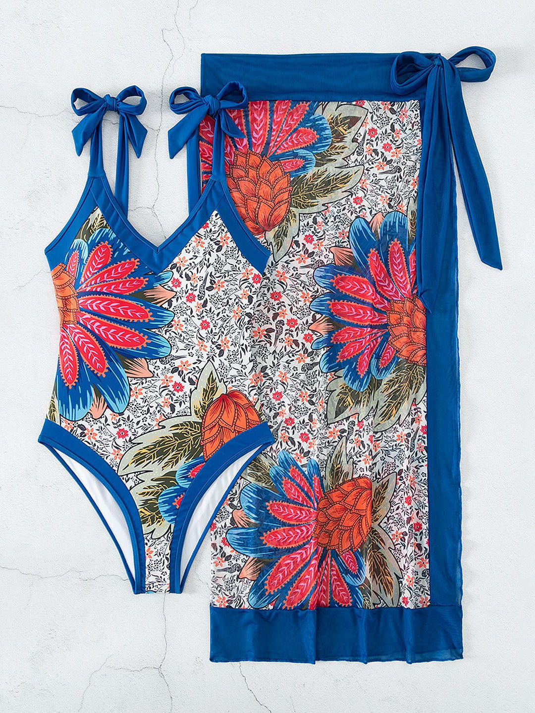 Dame one-piece badetøj med blomsterprint og sidelægningsskørt Skovae