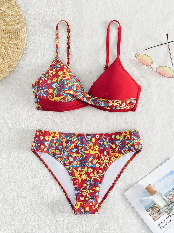 Femme Floral Print Bralette Bikini Sæt Stilla