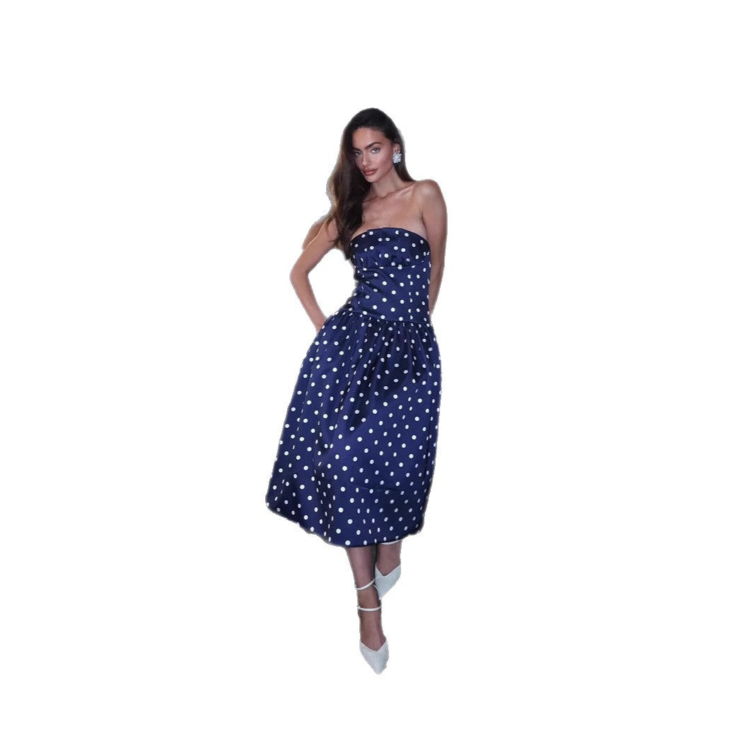Dame elegant Midikjole med Polka-Dot mønster og taljebælte Stilla