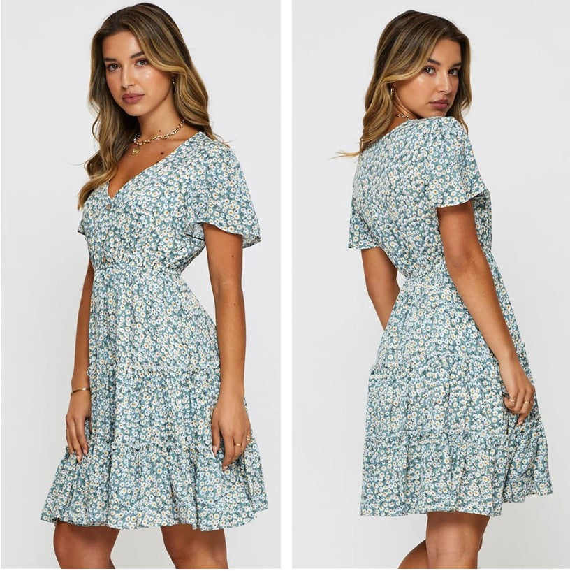 Dame Floral Gestufte Knapkjole Stilla