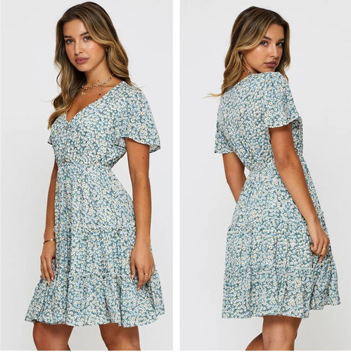 Dame Floral Gestufte Knapkjole Stilla