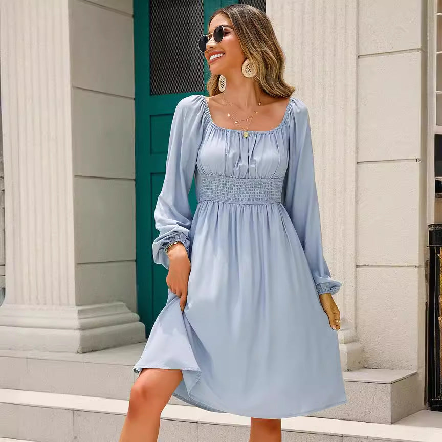 Dame Off-Shoulder Strandkjole med smal talje og voluminøse ærmer Stilla