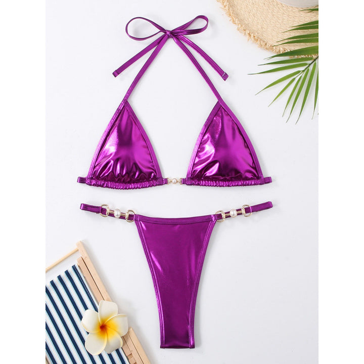Damer Triangel-Bikini med metallisk finish og gyldne smykkedetaljer Skovae