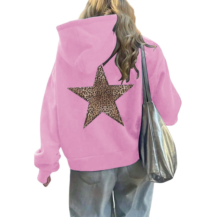 Dame hoodie med iøjnefaldende leopard stjerne design Skovae