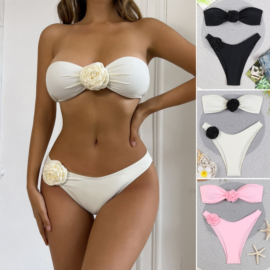 Dame Bandeau-bikini med blomsterdesign Stilla
