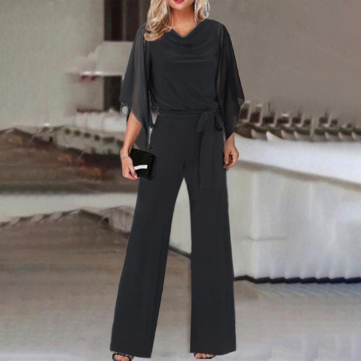 Dame elegant bred benudskæring jumpsuit med draperede ærmer Stilla