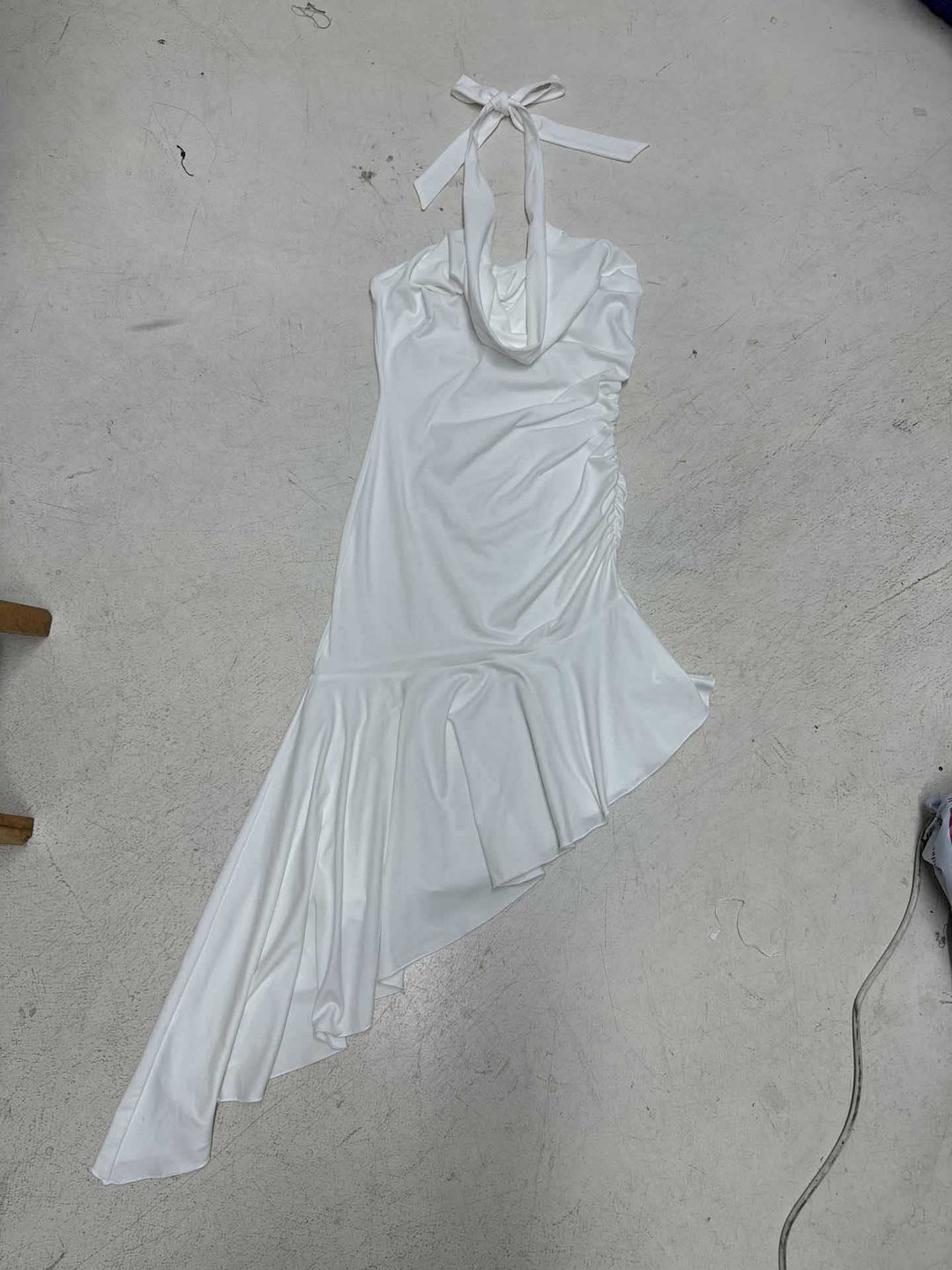 Damen asymmetrisches Maxikleid mit elegantem Halter-Design und Rüschendetails Skovae