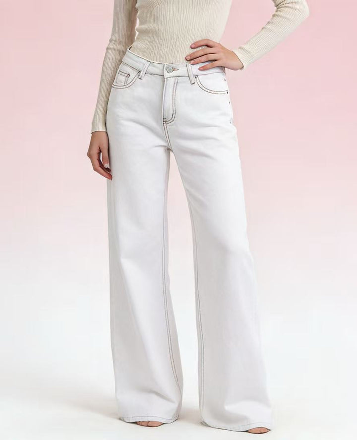 Dame flared jeans med høj talje og elegante sømdetaljer Skovae