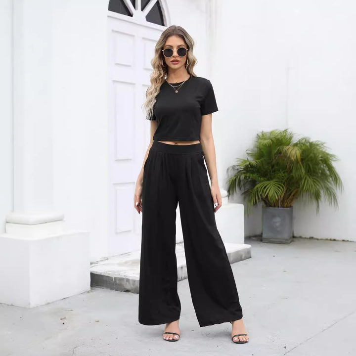 Dame luftig Crop-Top og vide Palazzo-bukser sæt Stilla