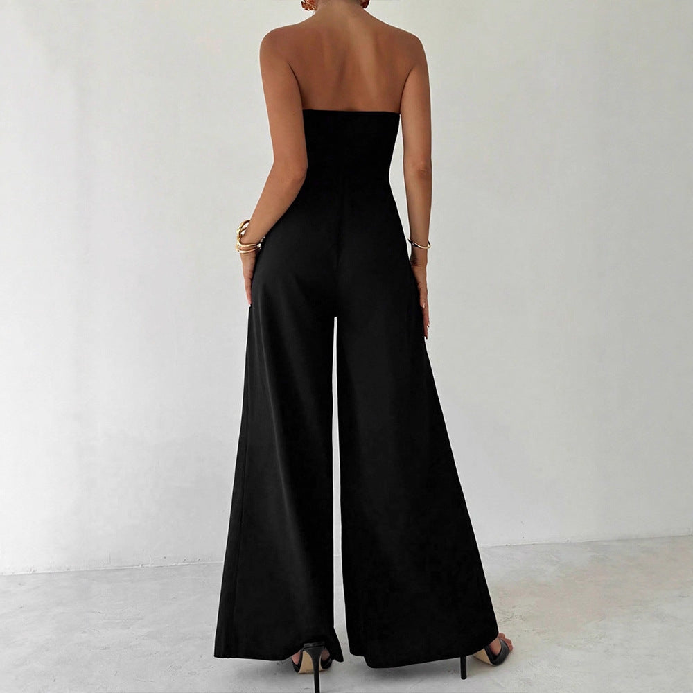 Dame Elegant Jumpsuit med asymmetrisk udskæring og dekorative knapper Skovae