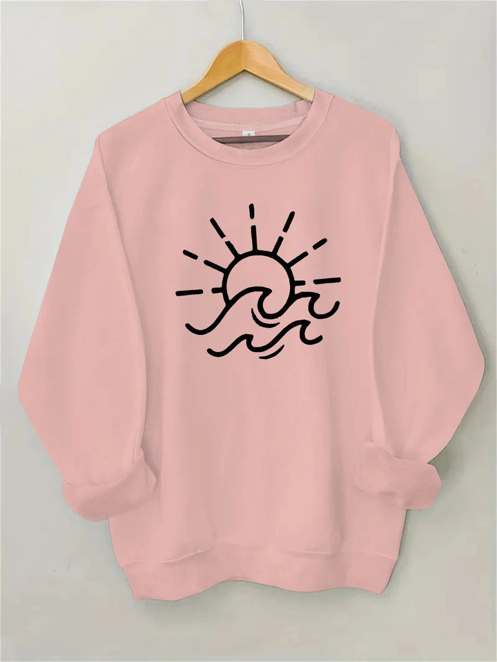 Kvinders sweatshirt med kreativt sol- og bølgedesign Stilla