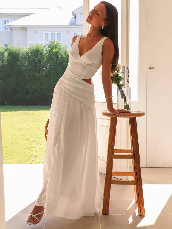 Dame Maxikjole med raffineret cut-out og elegant vikkel-effekt Stilla