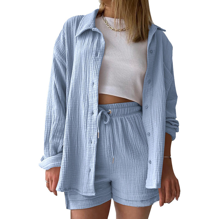 Dame luftigt to-delt sæt i blødt stof med top og shorts Stilla