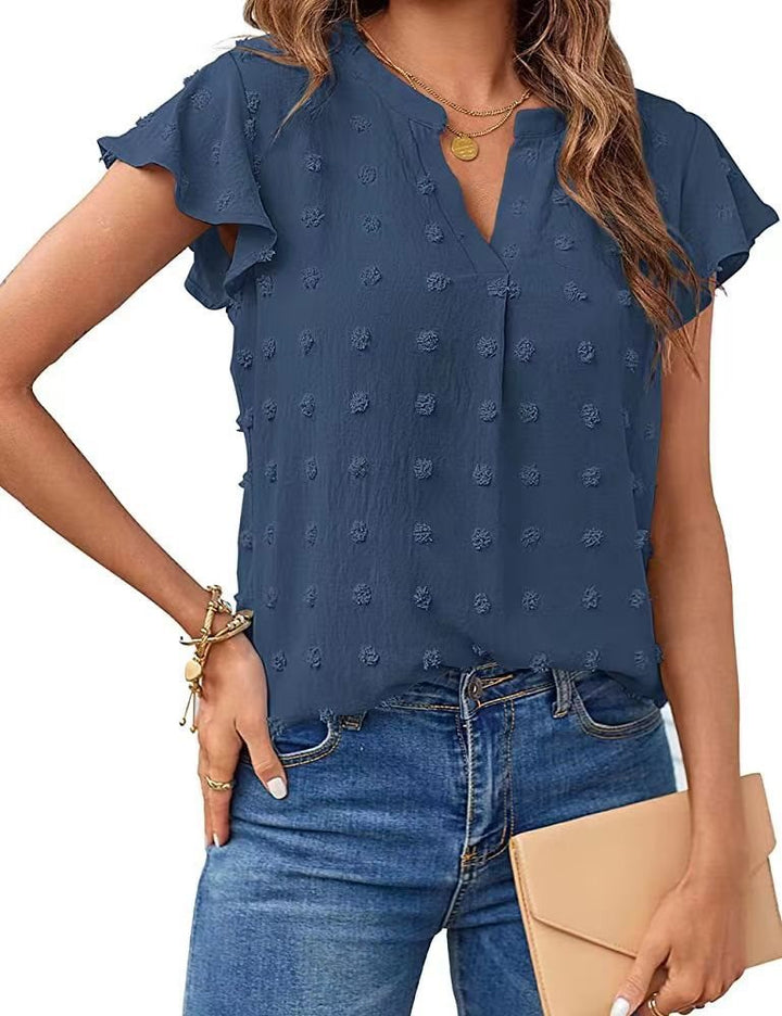 Dame elegant blouse med fint strukturdesign og korte ærmer Stilla