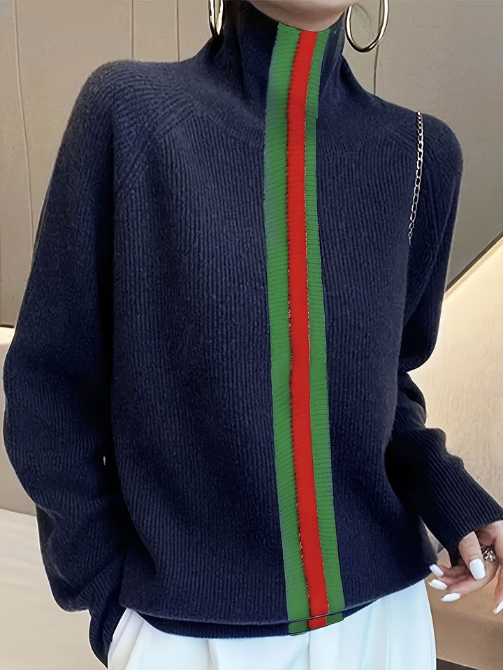 Femme High-Neck Pullover Sweatshirt med kontraststriber Stilla