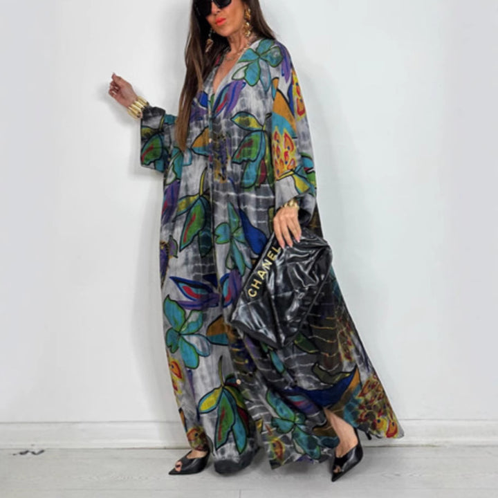 Dame Kaftan-stil Maxikjole med blomsterprint og løs pasform Stilla