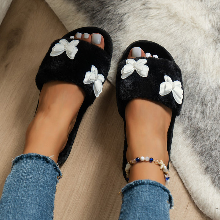 Dame Fuzzy Hjemmesko med fashionable Sommerfugle-applikationer Stilla