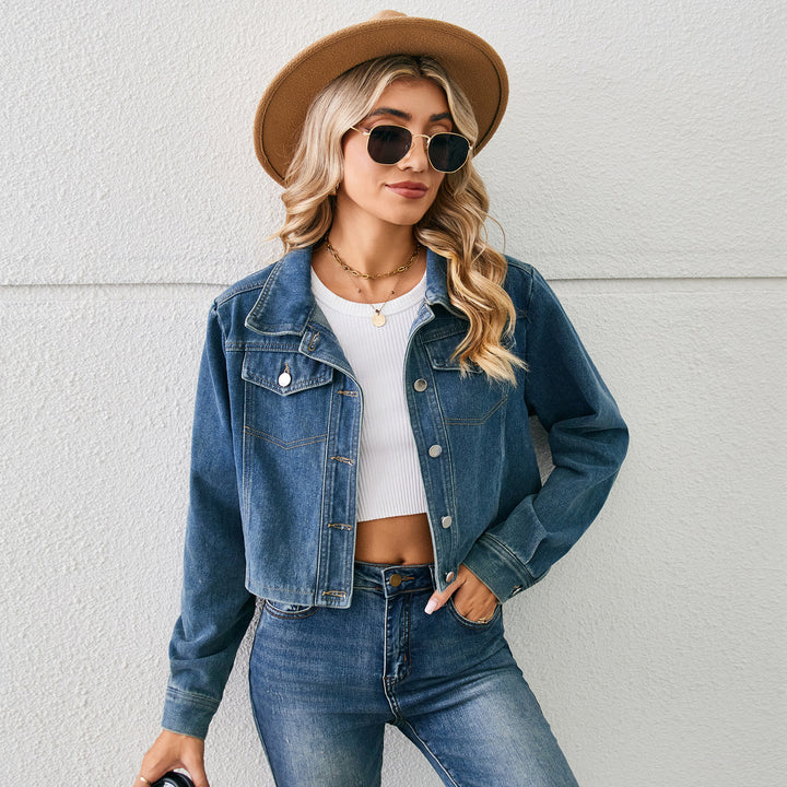 Dame cropped jeansjakke med klassisk krave Stilla