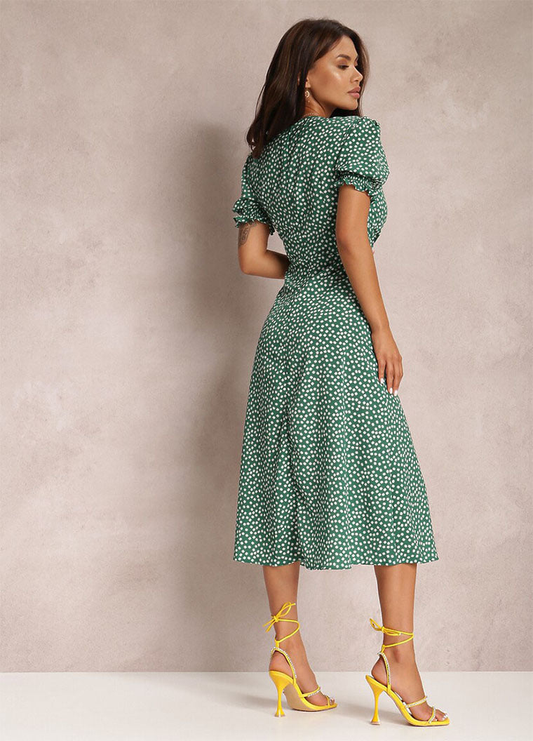 Femme Elegante Puffærmer Høj Slids Midi Kjole Stilla