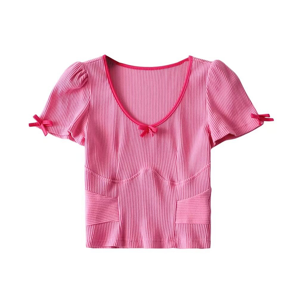 Dame Crop-top med legende flæse design og søde sløjfer Stilla