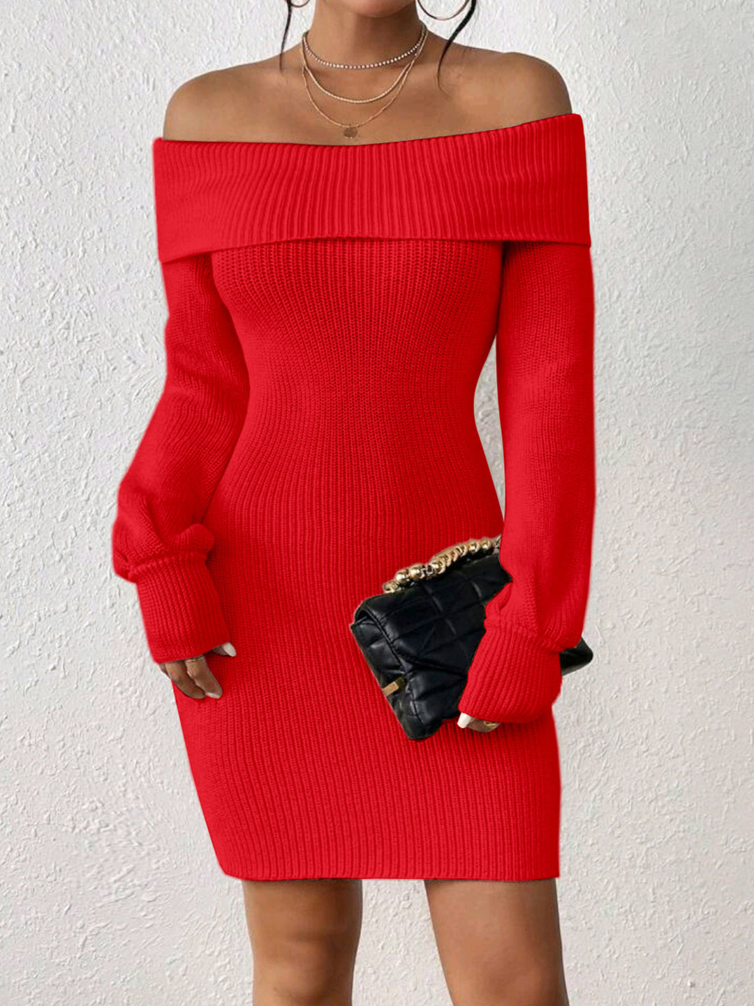 Dame strikkjole med skulderfri design Stilla