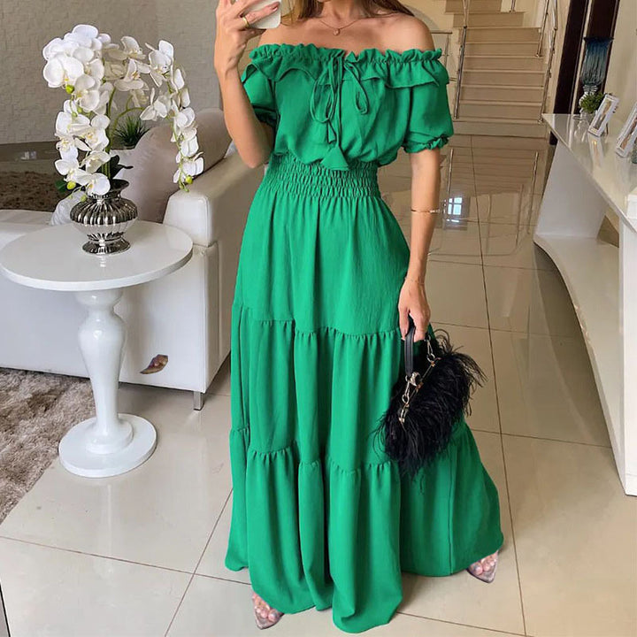Femme Off-Shoulder Rüschentier Maxi-Kjole Stilla