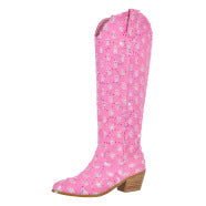 Femme Floral Print Over-knæ Cowboy Støvler Stilla