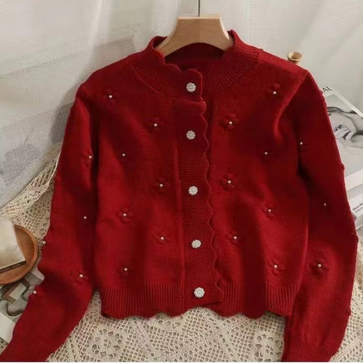 Kvinders hyggelige cardigan med blomsterapplikationer Stilla