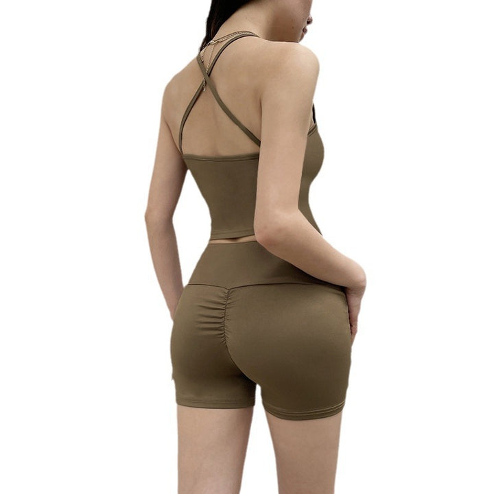 Dame Sporty Top- og Shorts-Sæt med justerbar talje og elastisk materiale Skovae