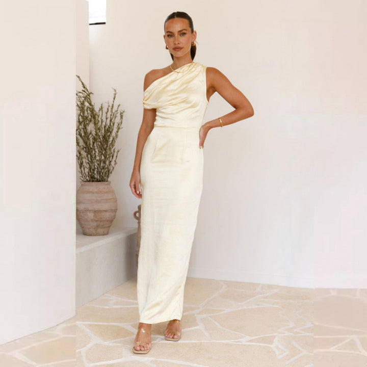Femme Elegante En-skulder Aftenkjole Stilla