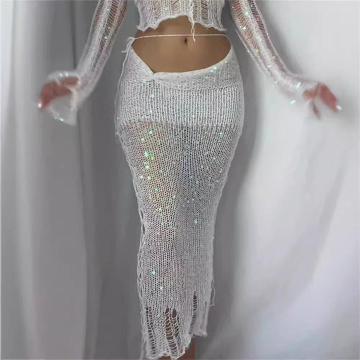 Dame glitrende netbukser med funkende perler og elegant design