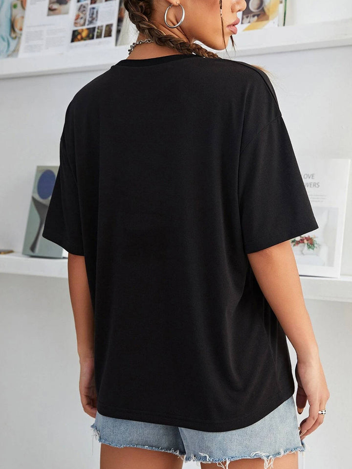 Dame afslappet T-shirt med kreativt månemønster Stilla
