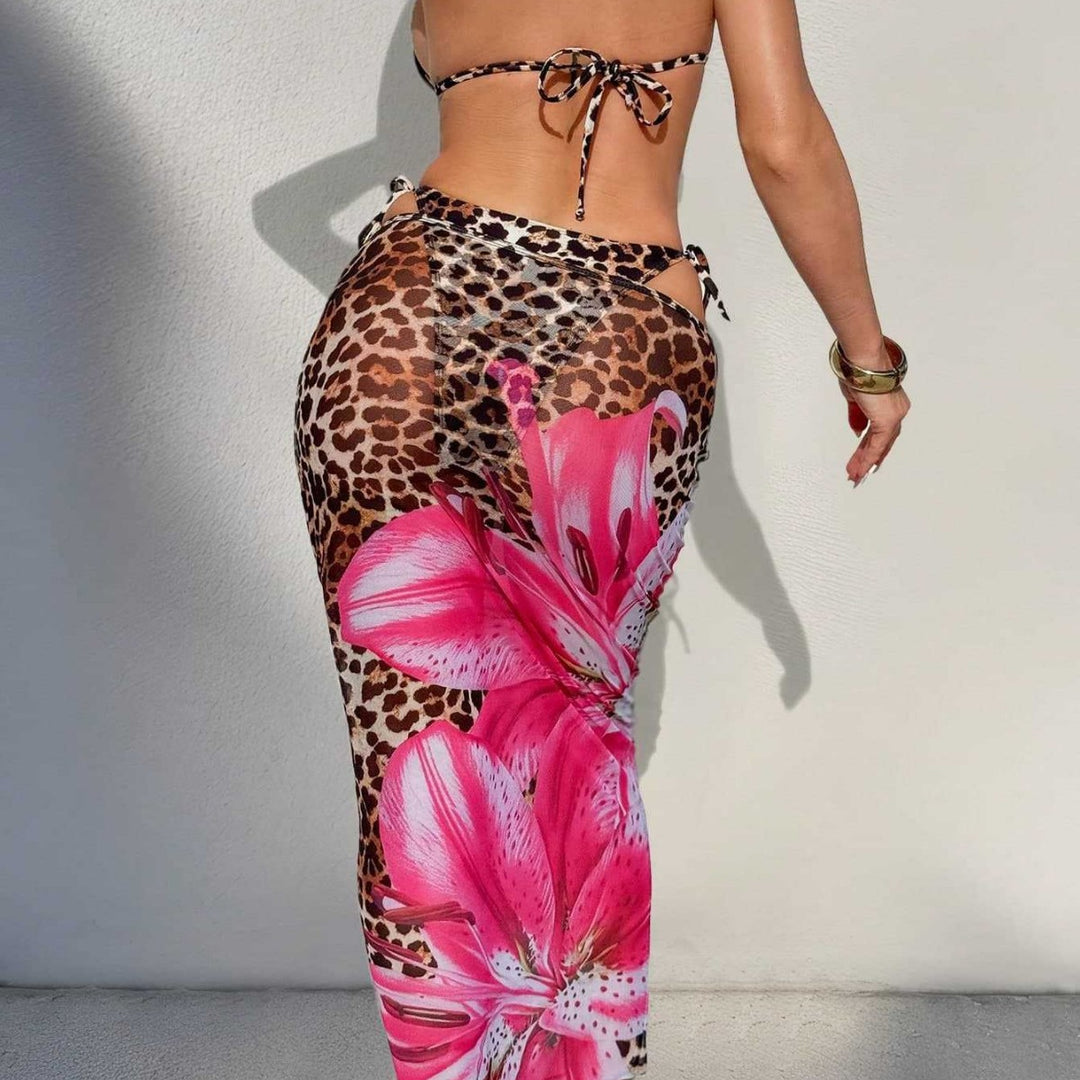 Dame bikini-sæt med spændende leopard- og blomstermønster Skovae