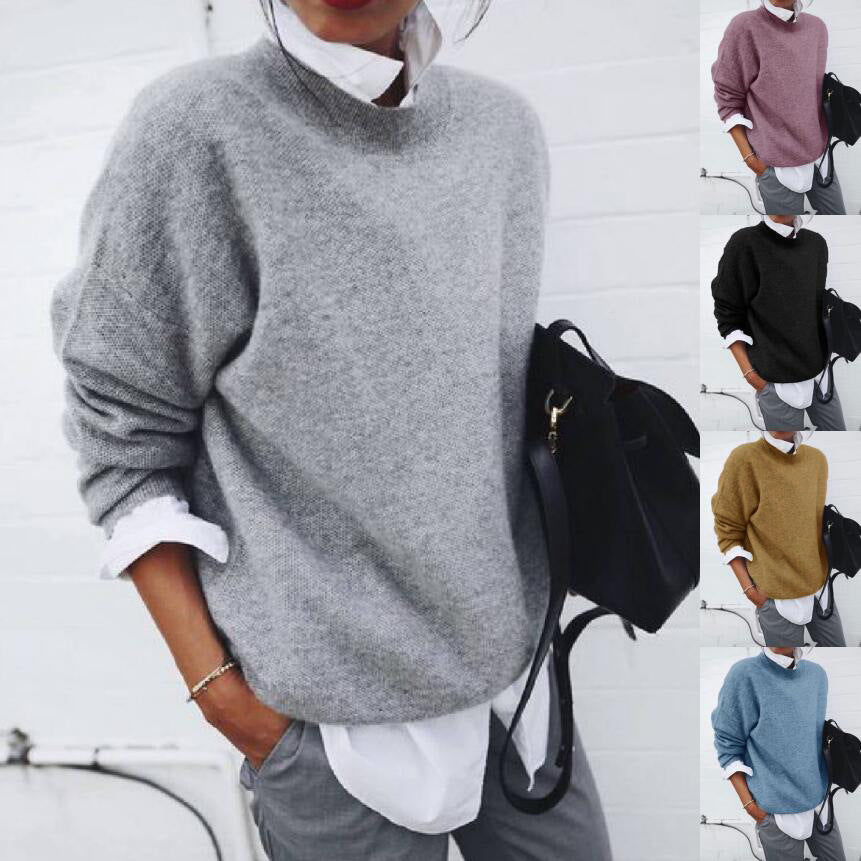 Dame casual sweater med rund halsudskæring og brede manchetter Stilla