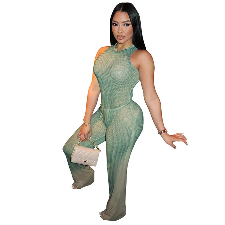 Dame Elegant Jumpsuit med grafisk design og bredt ben Stilla