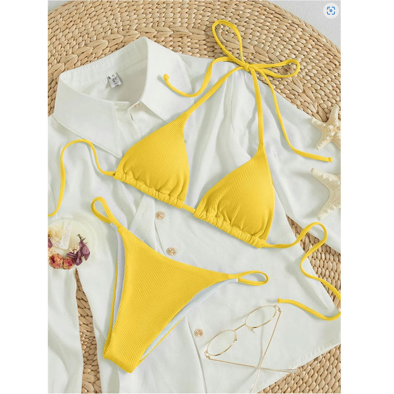 Dame Triangel-Bikini-Sæt med ribbet design og justerbare stropper Stilla