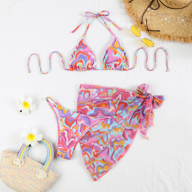 Dame triangel-bikini med høj kvalitet bindebånd og moderigtig indpakningsskørt-udseende Skovae