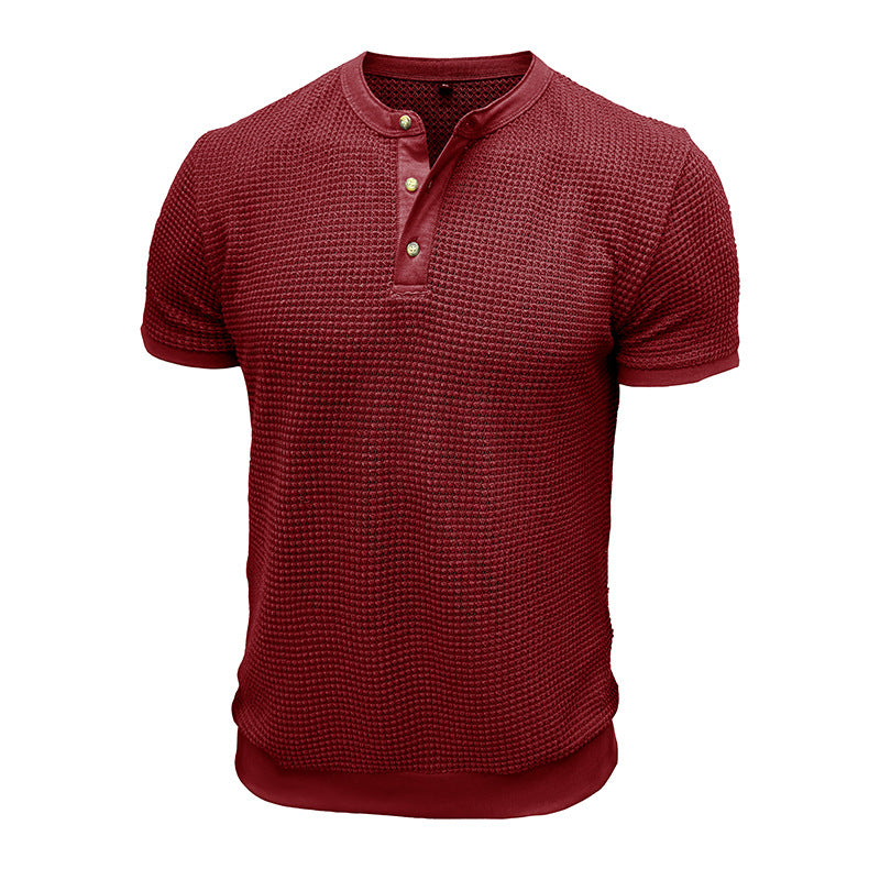 Herre kortærmet Henley-shirt med struktureret design og elegant knaplukning Stilla