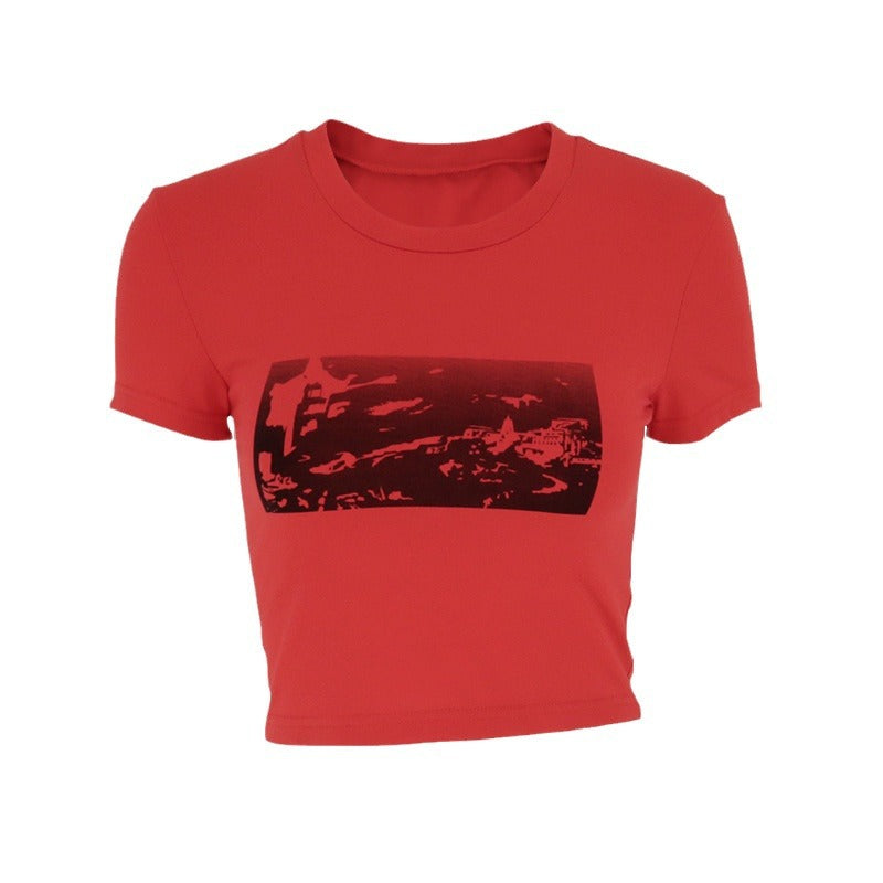 Dame mode cropped T-shirt med grafisk print Skovae