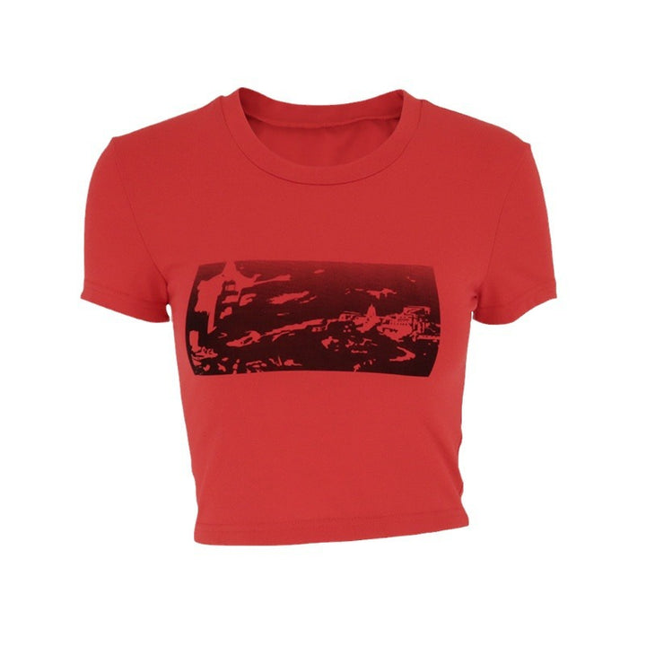 Dame mode cropped T-shirt med grafisk print Skovae