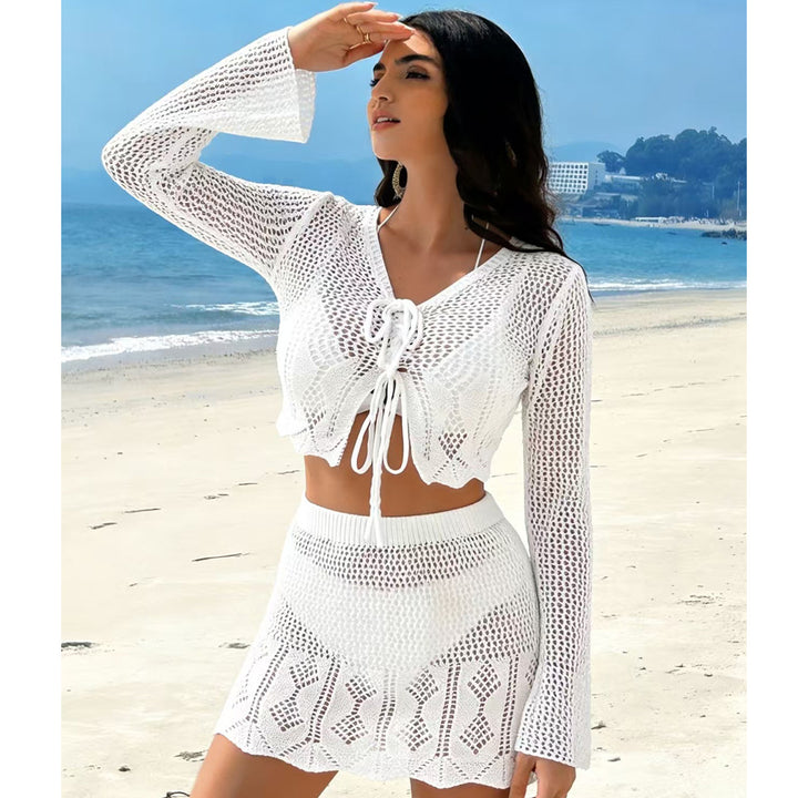Dame Hæklet Crop Top og Mini Nederdel Sæt Skovae