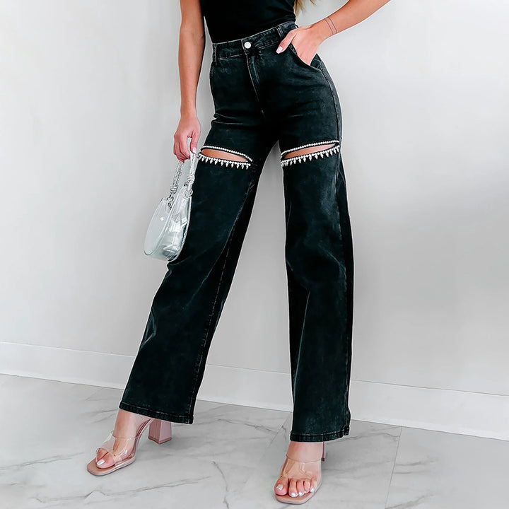 Dame højtaljede jeans med gennemboret design Stilla