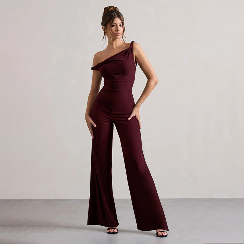 Dame off-shoulder jumpsuit med bredt ben og elastisk overdel Skovae