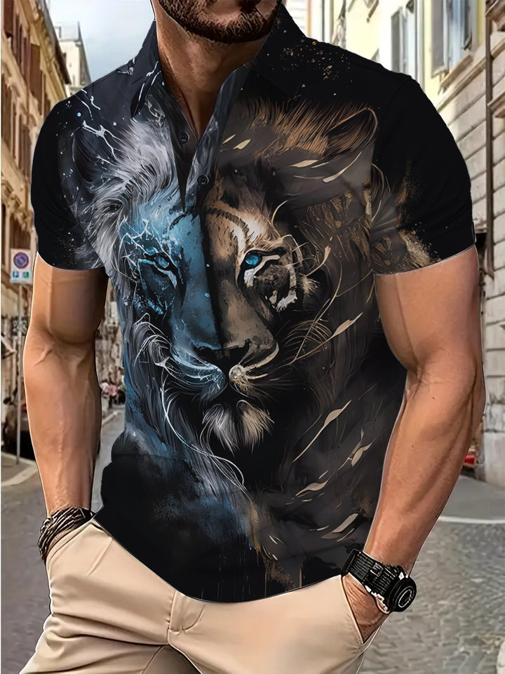 Herrer Poloshirt med kreativ løve- og galaksedesign Stilla