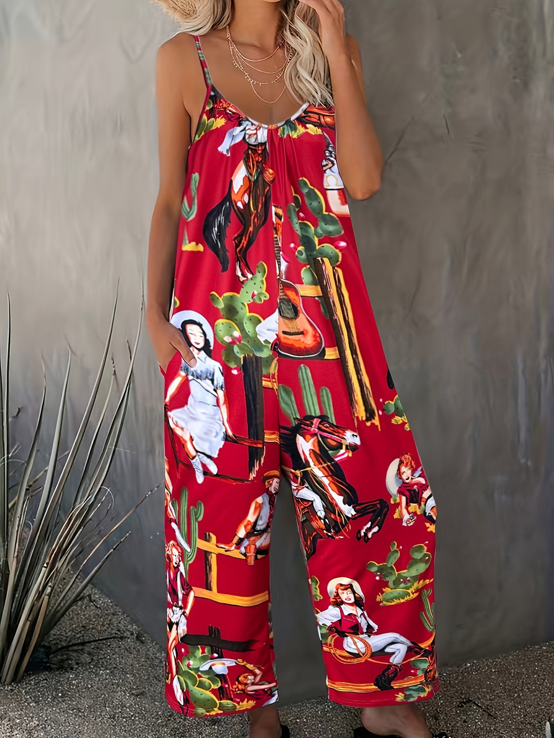 Dame Løs Jumpsuit med florale accenter og bredt ben Stilla